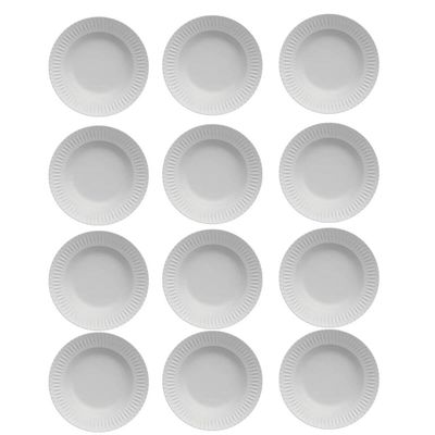 Jogo 12 Pratos Fundos em Porcelana Diamante Germer 23cm Branco Mesa Posta Restaurante