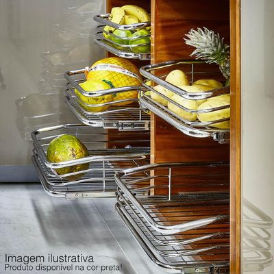 Gaveta Aramada 57x47x13cm Preta Deslizante Fruteira Inox Masutti Copat Cozinha
