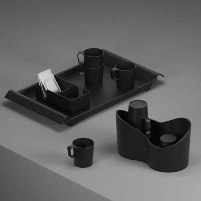 12 Bandejas de Servir com Alças 34x19cm Plásticas Pretas Restaurantes Café da Manhã Coza Casual