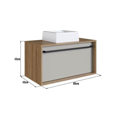 Gabinete Suspenso 80cm Mel Arenas Toalheiro Cuba Espelheira Conjunto para Banheiro CJ8040.10MA