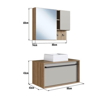 Gabinete Suspenso 80cm Mel Arenas Toalheiro Cuba Espelheira Conjunto para Banheiro CJ8040.10MA