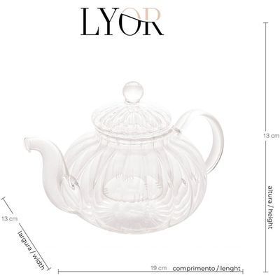 Chaleira de Vidro Borossilicato com Infusor de Chá Lyor 800ml Classic Resistente ao Calor