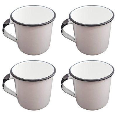 Jogo 4 Canecas Esmaltas Brancas 400ml Xicaras de Café Chá Caneca Agata Metallouça