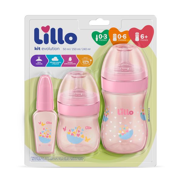Kit Mamadeira Lillo Primeiros Passos Rosa com 3 Unidades Kit Mamadeira Lillo Primeiros Passos Rosa com 3 Unidades