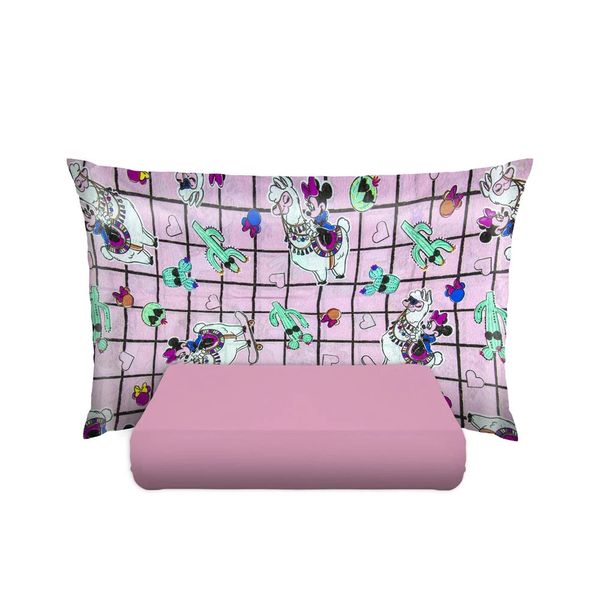 Jogo de Cama Solteiro Portallar em Malha Disney Doce Vida Minnie Lhama com 2 Peças Jogo de Cama Solteiro Portallar em Malha Disney Doce Vida Minnie Lhama com 2 Peças