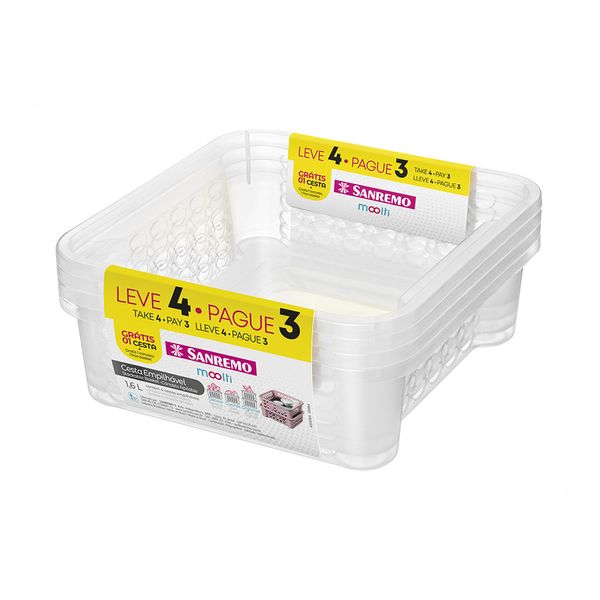 Conjunto de Cestas Sanremo Cristal Quadrado Leve 4 Pague 3 1,6l Conjunto de Cestas Sanremo Cristal Quadrado Leve 4 Pague 3 1,6l