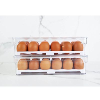Organizador De Ovos Para Geladeira Empilhável Com Tampa Porta Ovos 18 UN Cozinha Clear Fresh OU