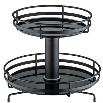 Fruteira Giratória Preta Redonda de Mesa Dupla com Vidro Schmitt 30cm Aramada