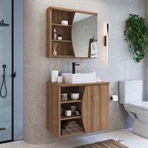 Gabinete De Banheiro 70cm Laura Mel	Espelheira Cuba Branca e 1 Porta