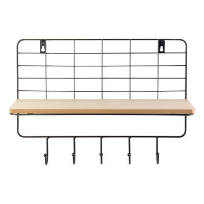 Prateleira Le 40x10x30cm com 5 ganchos Metal/Mdf