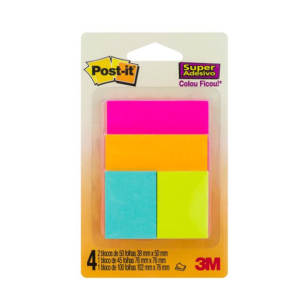 Bloco Adesivo Post It 3M Colorido Cascata Misto 04 Blocos