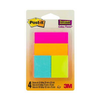 Bloco Adesivo Post It 3M Colorido Cascata Misto 04 Blocos