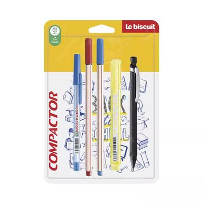 Kit Escrita Compactor 2 Canetas Fine, 1 Caneta Esferográfica, 1 Marcador e 1 Lapiseira Exclusivo Le