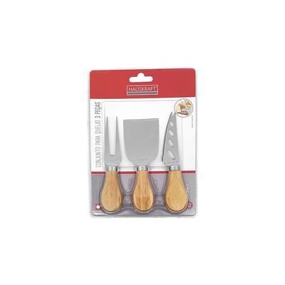 Kit para Queijo Hauskraft em Aço e Madeira 3 Peças