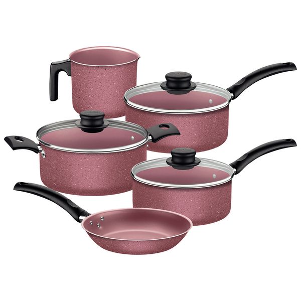 Conjunto de Panelas Antiaderente Tramontina Turim Rosê 5 Peças Conjunto de Panelas Antiaderente Tramontina Turim Rosê 5 Peças