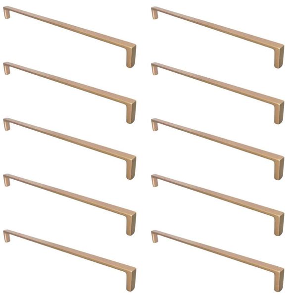 Kit 10 Puxadores Dourados para Móveis Furação 256mm Gavetas Armários Bancada Oreiras Torralba