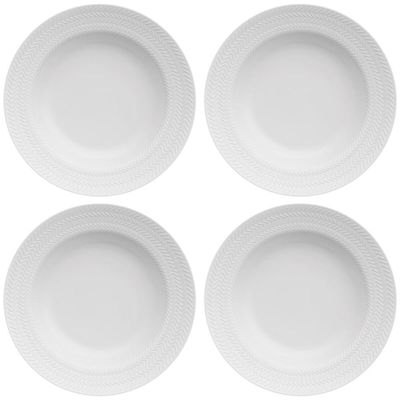 Jogo 4 Pratos Fundos 23,5cm Porcelana Germer Relevo Chevron Brancos Redondos