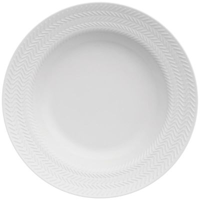 Jogo 6 Pratos Fundos Redondos 23,5cm Porcelana Relevo Germer Branco Mesa Posta