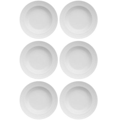 Jogo 6 Pratos Fundos Redondos 23,5cm Porcelana Relevo Germer Branco Mesa Posta