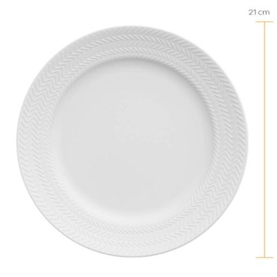 Prato de Sobremesa Porcelana 21cm Redondo Germer Chevron Branco com Relevo