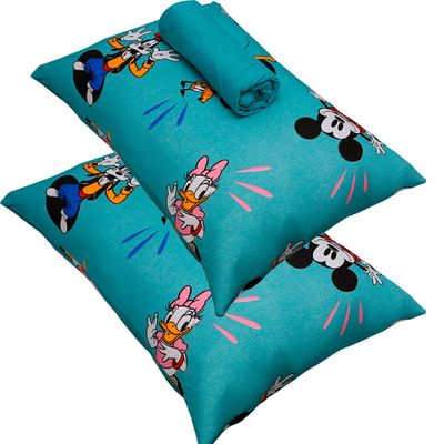 Jogo de Cama Portallar Casal Malha 100% Algodão Disney Mickey Feliz 3 Peças Verde