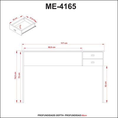 Mesa para Escritório 117cm com 2 Gavetas ME4165 Nogal/Preto Tecnomobili