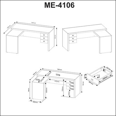 Mesa para Escritório com Mesa de Apoio e 3 Gavetas ME4106 Branco Tecnomobili