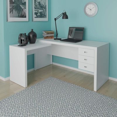 Mesa para Escritório com Mesa de Apoio e 3 Gavetas ME4106 Branco Tecnomobili