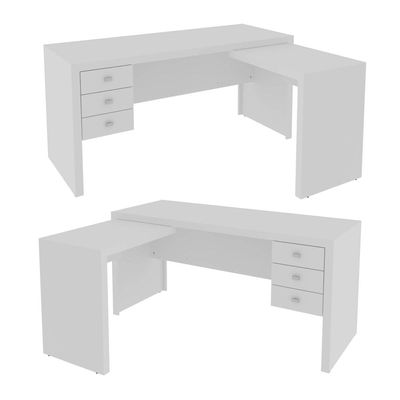 Mesa para Escritório com Mesa de Apoio e 3 Gavetas ME4106 Branco Tecnomobili