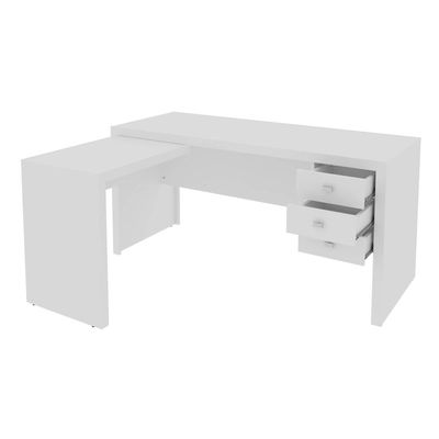 Mesa para Escritório com Mesa de Apoio e 3 Gavetas ME4106 Branco Tecnomobili