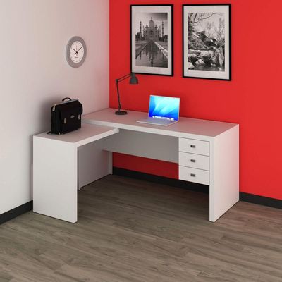 Mesa para Escritório com Mesa de Apoio e 3 Gavetas ME4106 Branco Tecnomobili