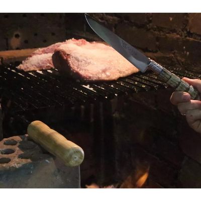 2 Faca Churrasco 6'' Aço Inox Cabo Rabo De Tatu Bainha Couro