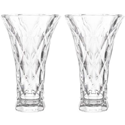 2 Vasos de Vidro Lyor Diamond Transparente 13x20cm Decorativo para Arranjo de Flores