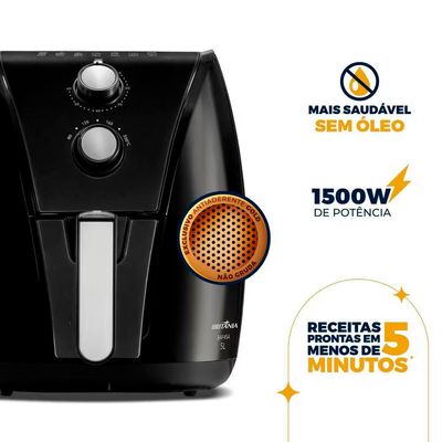 Fritadeira Elétrica Sem Óleo Air Fryer Britânia BAF45A com Revestimento Antiaderente Gold 5L Preto / 127V
