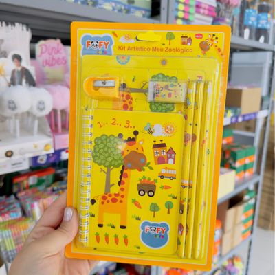 KIT DESENHO ARTÍSTICO INFANTIL MEU ZOOLOGICO 7 PEÇAS - FOFY
