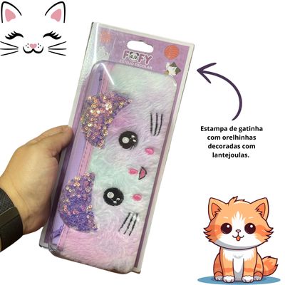ESTOJO ESCOLAR MIAU LILÁS COM ORELHAS GATINHA FF9022 - FOFY