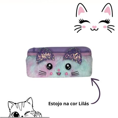 ESTOJO ESCOLAR MIAU LILÁS COM ORELHAS GATINHA FF9022 - FOFY
