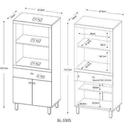 Armário Balcão para Forno e Micro-ondas com 2 Portas e 1 Gaveta BL3305 Branco Tecnomobili