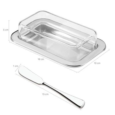 Kit Café Da Manhã Queijeira Porta Frios Manteigueira e Espátula Aço Inox
