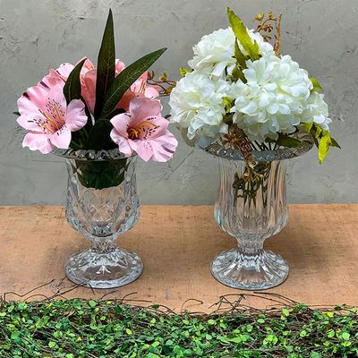 Jogo 6 Vasos Lyor Renaissance com Pé Vidro Flores 11x14,5cm Pequeno Decorativo