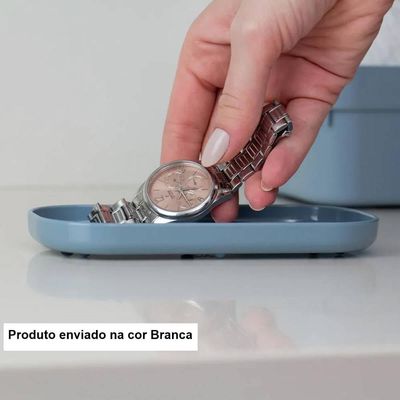 Bandeja Decorativa para Banheiro 16x8cm Dual Branca Oval Plástica Ou