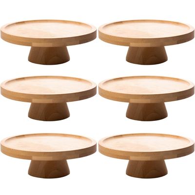 Kit 6 Pratos para Bolo com Pedestal Bambu 20cm Padaria Confeitaria Boleiras Pequenas