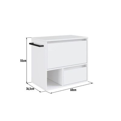 Gabinete de Banheiro Suspenso Branco 60cm com Toalheiro 1 Porta e 1 Gaveta BH8050