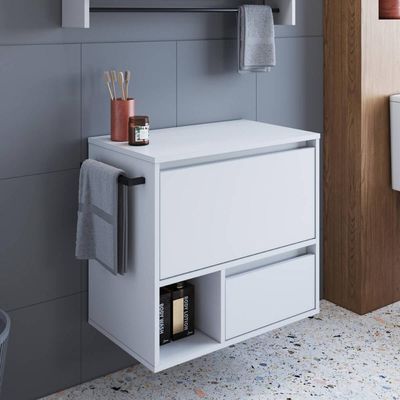 Gabinete de Banheiro Suspenso Branco 60cm com Toalheiro 1 Porta e 1 Gaveta BH8050
