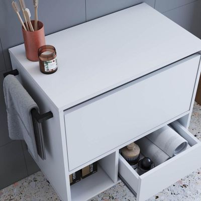 Gabinete de Banheiro Suspenso Branco 60cm com Toalheiro 1 Porta e 1 Gaveta BH8050