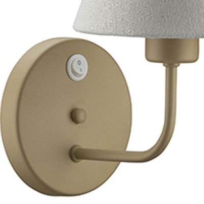 Arandela de Parede em Alumínio Dourado Cúpula Tecido Natural com Interruptor Luminária Quarto Cabeceira