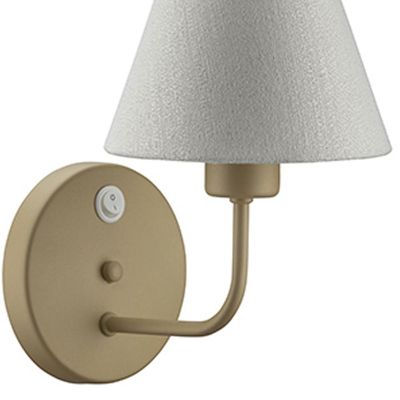 Arandela de Parede em Alumínio Dourado Cúpula Tecido Natural com Interruptor Luminária Quarto Cabeceira
