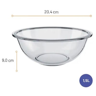 6 Tigela de Vidro Marinex Redondas 1,5L Potes Bowls Plus Astral para Saladas Sobremesas Receitas