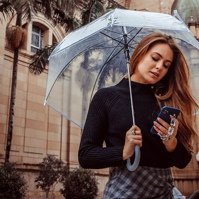 Guarda Chuva Automático Com Cabo Curvo Sombrinha Transparente Fazzoletti Cinza