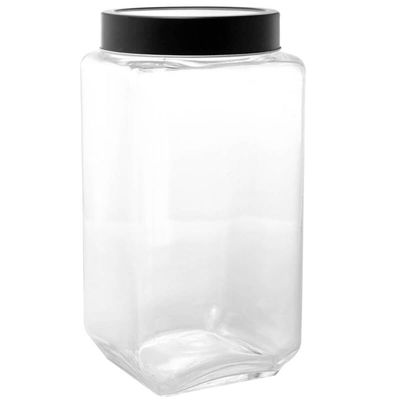 Kit 2 Potes de Vidro 1,7L Gastro Lyor Tampa Metal Preta Porta Mantimentos Alimentos Retangular